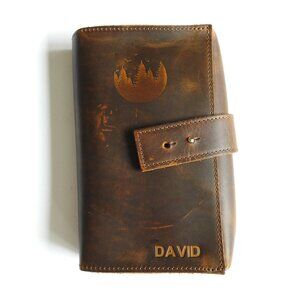 Heavy Duty Distressed Leather Cable Cord Organizer Personalized DAVID Redwood